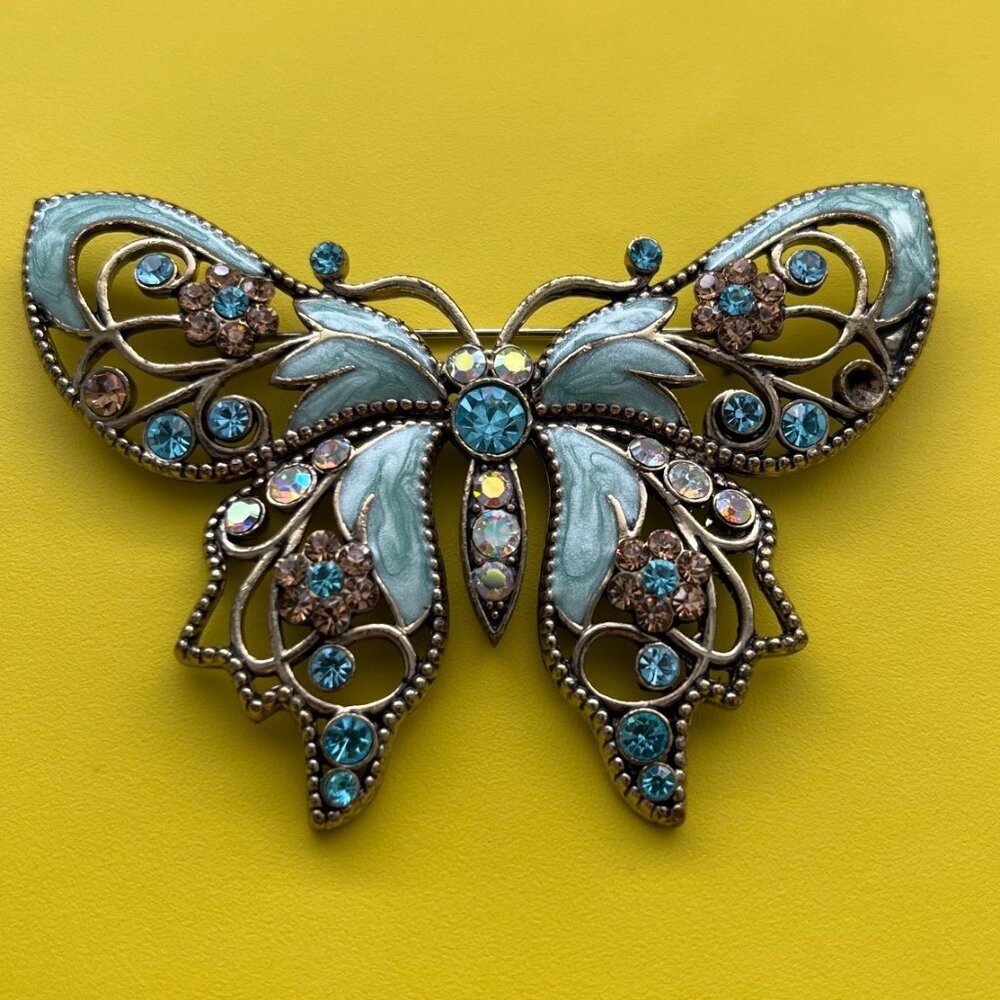 Bundle - Avon Rhinestone Butterfly Brooch, Aquamarine and Multicolor, 3x2 inches - Picture 2 of 9